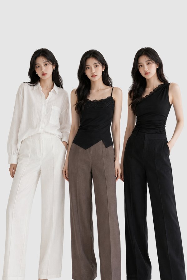 *PETITE* Fina Front Clasp Linen Pants