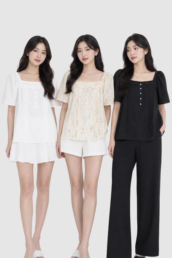 *PREORDER* Gigi Eyelet Pintuck Sleeve Top