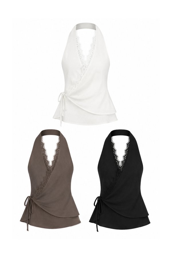 *PREORDER* Risa Lace Halter Neck Linen Top