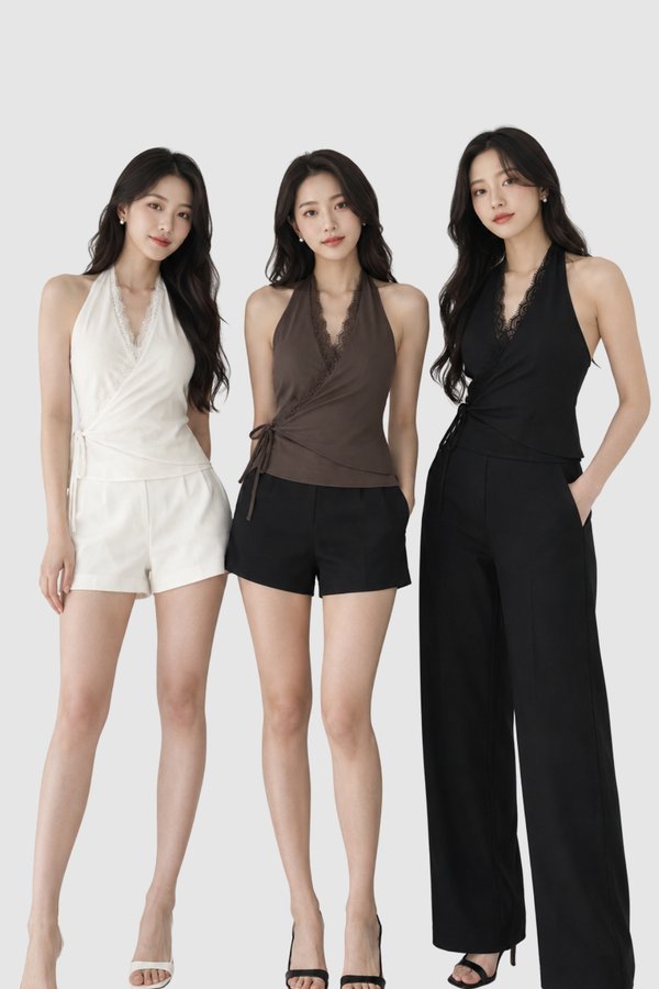 *PREORDER* Risa Lace Halter Neck Linen Top