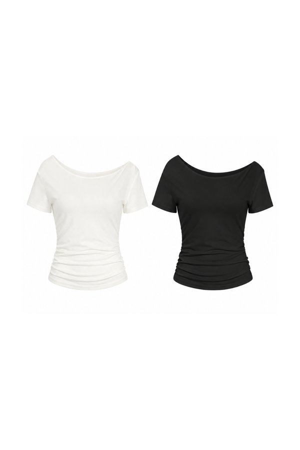*PREORDER* (BARE/TENCEL) Trina Off Shoulder Ruched Sleeve Top