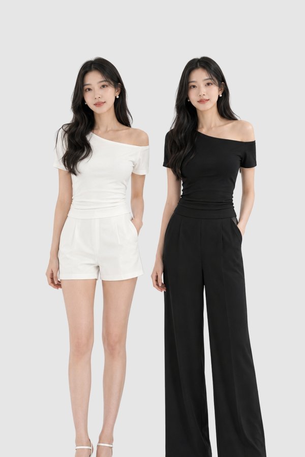 *PREORDER* (BARE/TENCEL) Trina Off Shoulder Ruched Sleeve Top