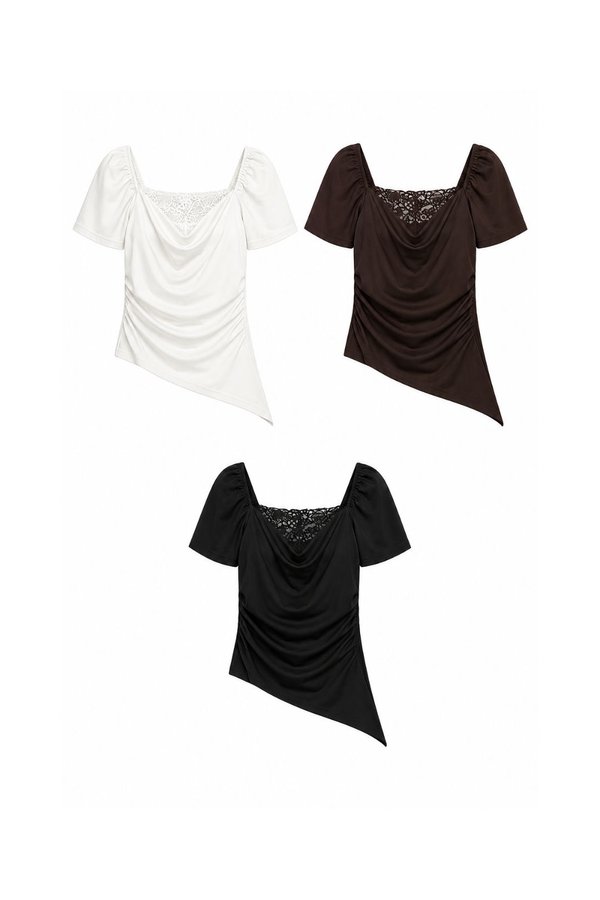 *PREORDER* (BARE/TENCEL) Zia Lace Cowl Neck Sleeve Top
