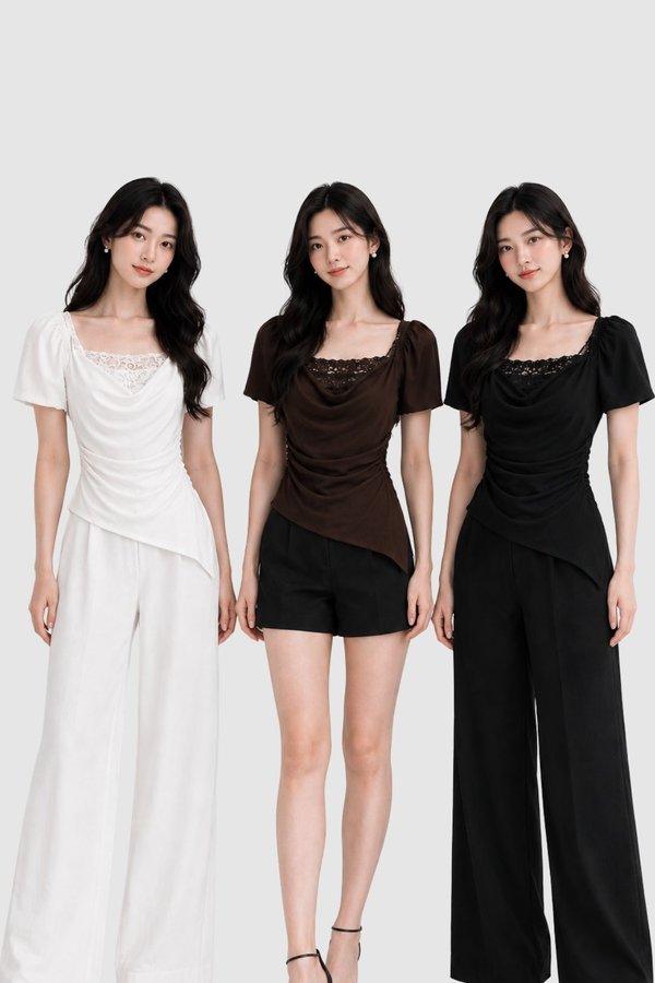 *PREORDER* (BARE/TENCEL) Zia Lace Cowl Neck Sleeve Top