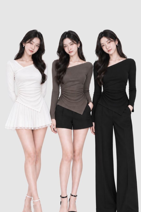 *PREORDER* (BARE/TENCEL) Gail Asymmetrical Ruched Top
