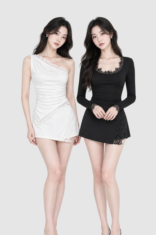 *PREORDER* Gwenda Asymmetrical Lace Panel Skorts
