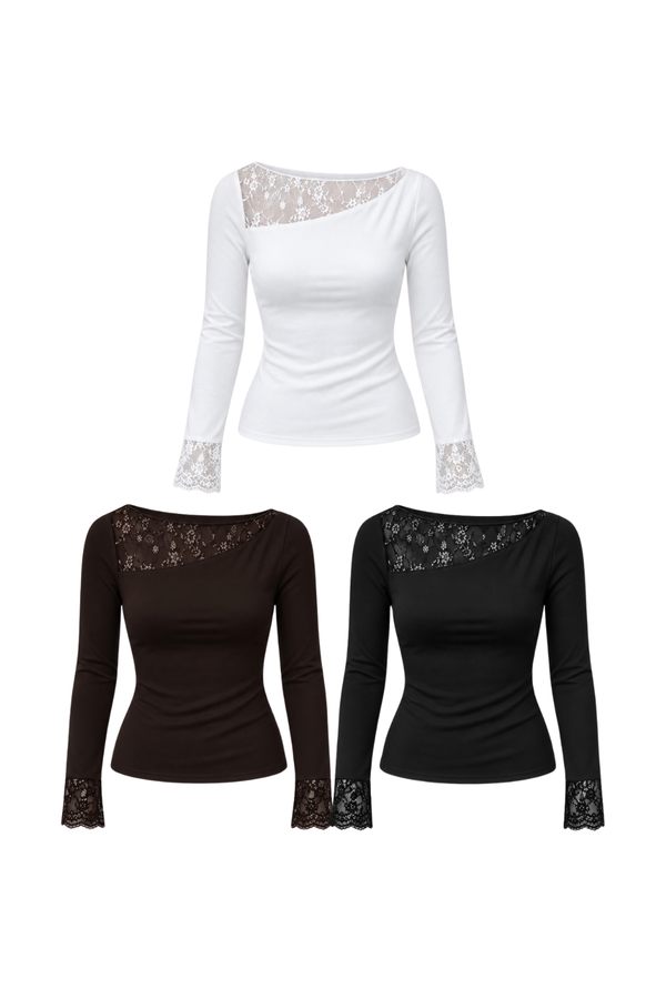 *PREORDER* (BARE/TENCEL) Kaira Asymmetrical Lace Long Sleeve Top