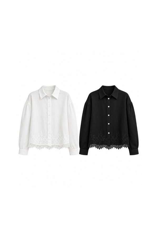*PREORDER* Mavis Linen Lace Hem Shirt