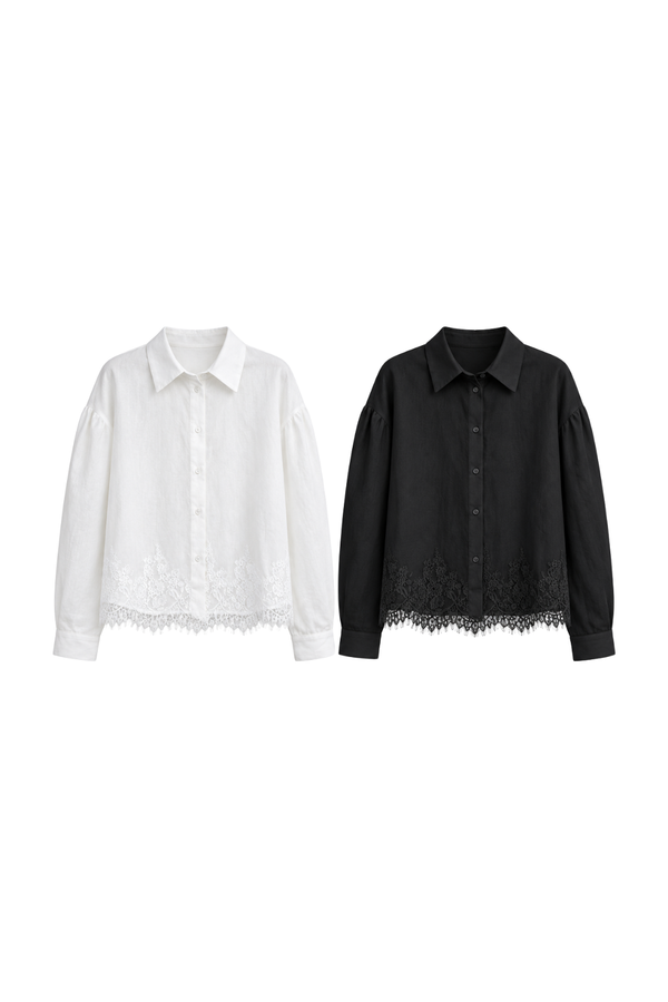 *PREORDER* Mavis Linen Lace Hem Shirt