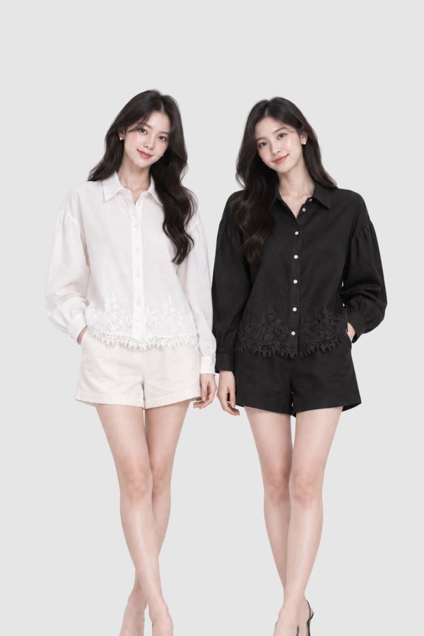 *PREORDER* Mavis Linen Lace Hem Shirt