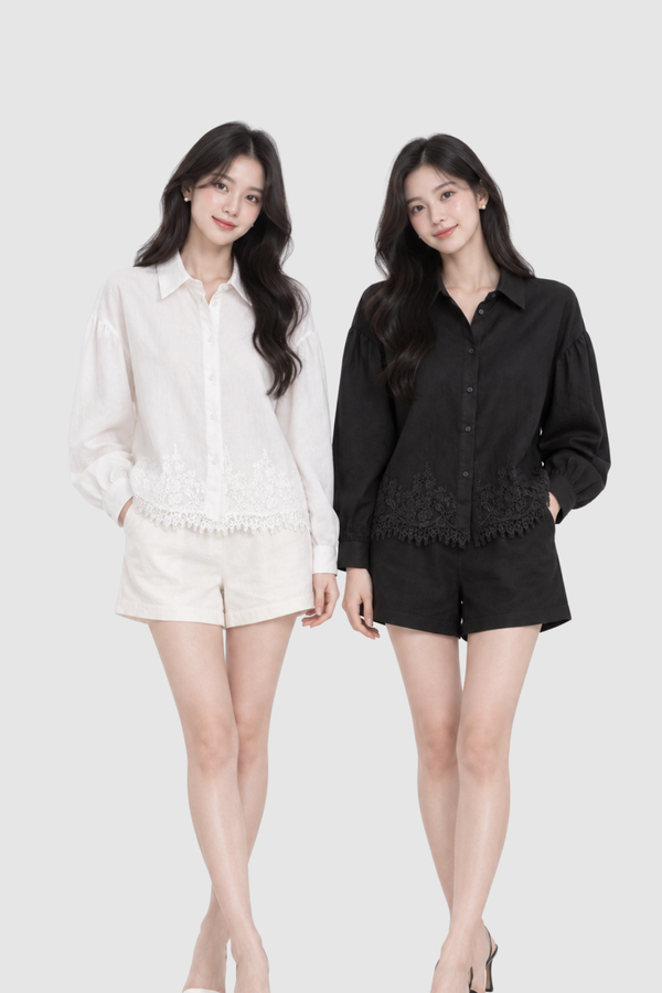 *PREORDER* Mavis Linen Lace Hem Shirt