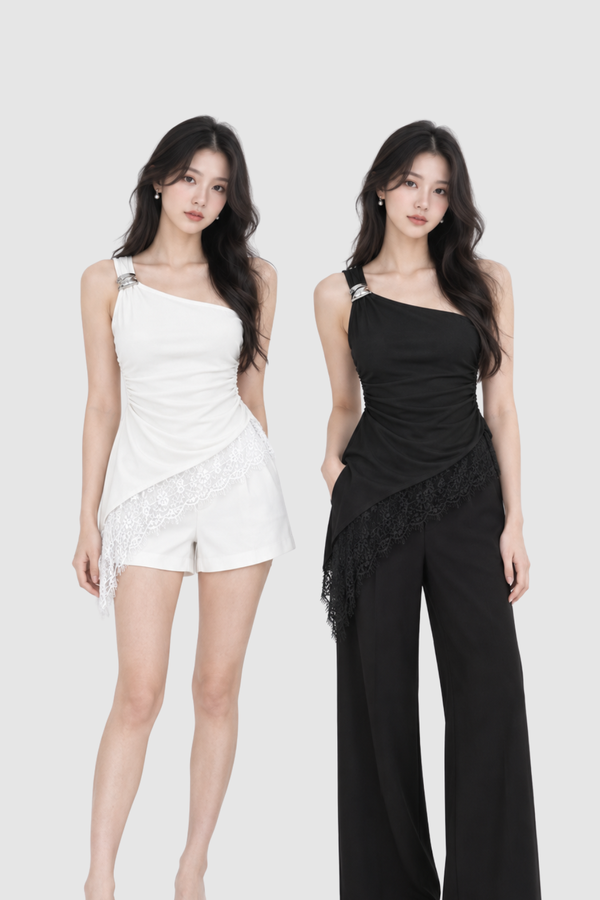 *PREORDER* (BARE/TENCEL) Nara V2 Toga Ruched Lace Hem Top