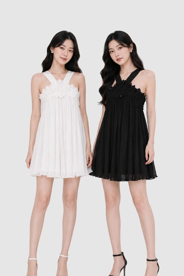 *PREORDER* (PREMIUM ICE MESH) Seraphine Embroidered Halter Dress