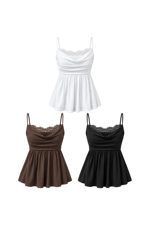 *PREORDER* (BARE/TENCEL) Zia Lace Cowl Neck Babydoll Top