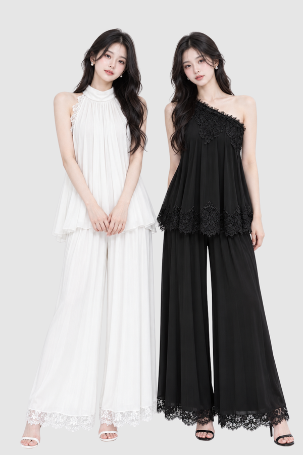 *PREORDER* *REGULAR* (PREMIUM ICE MESH) Cece Pleated Mesh Lace Pants