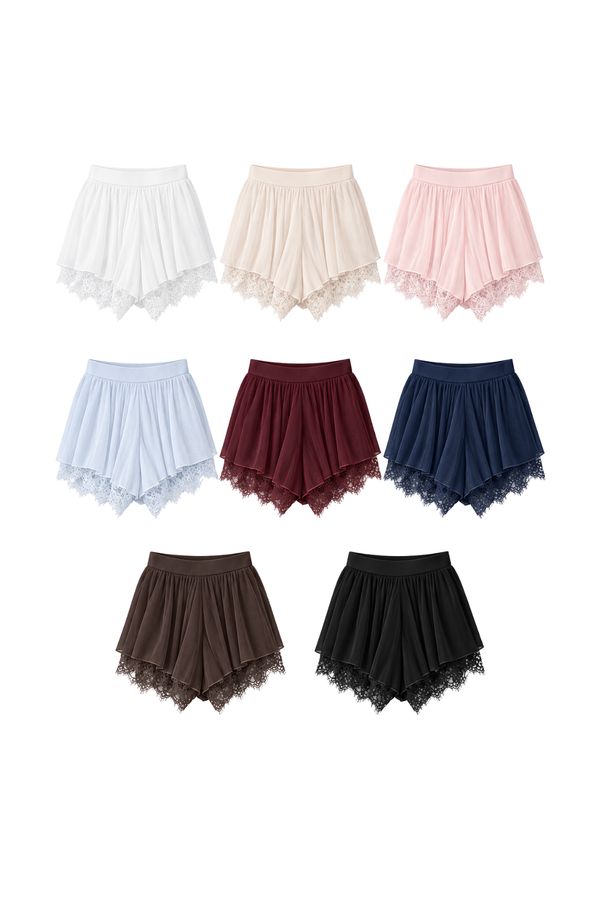 (PREMIUM ICE MESH) Cece Pleated Mesh Lace Shorts