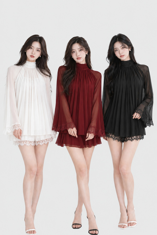 *PREORDER* (PREMIUM ICE MESH) Cece Lace Long Sleeve Top