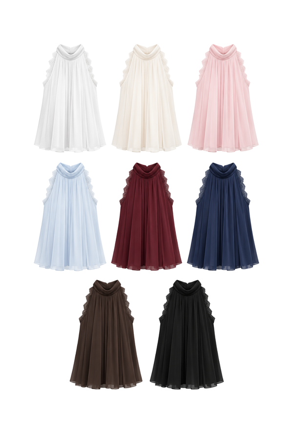 (PREMIUM ICE MESH) Cece Pleated Lace Halter Top
