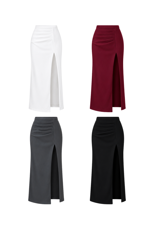 Dahlia Ruched Side Slit Midi Skirt