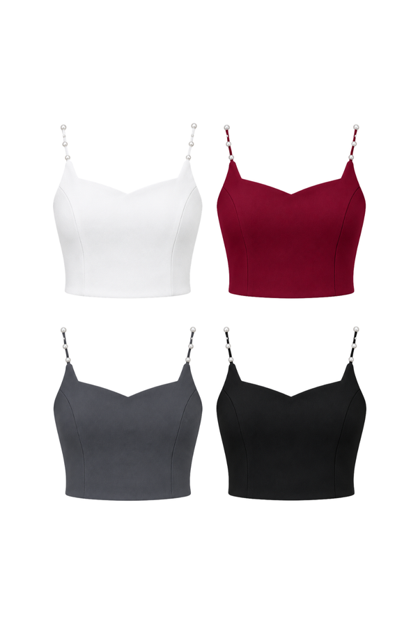 Dahlia Queen Anne Neckline Pearl Strap Top