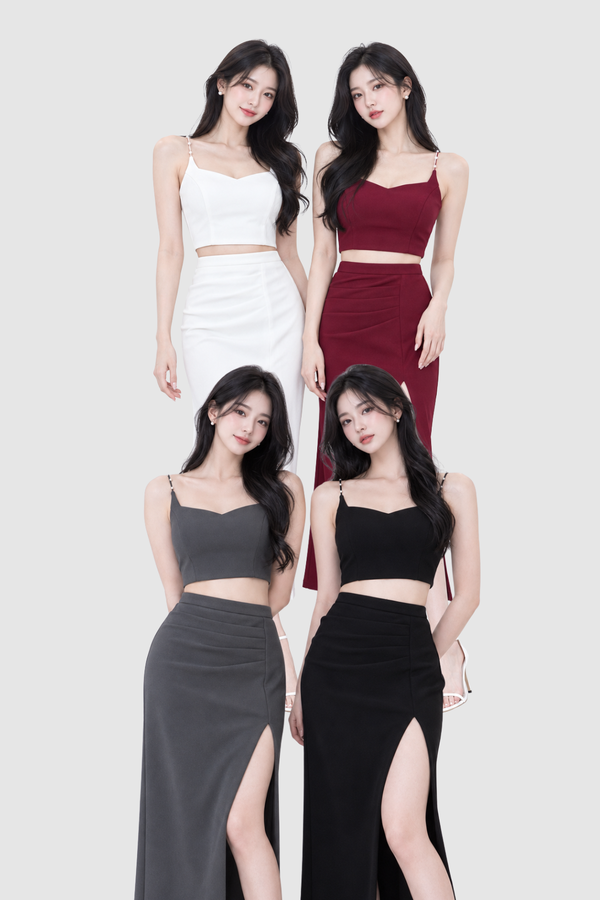 Dahlia Queen Anne Neckline Pearl Strap Top