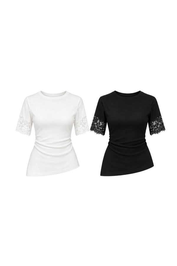 *PREORDER* (AIR/MALLOW) Helaine Asymmetrical Lace Hem Top