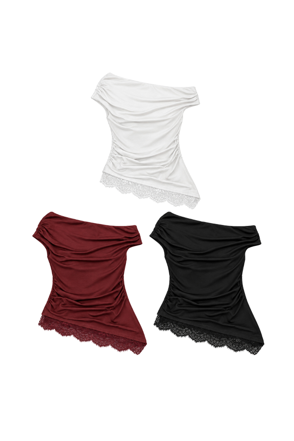 *PREORDER* (BARE/TENCEL) Laurie Asymmetrical Off Shoulder Lace Top