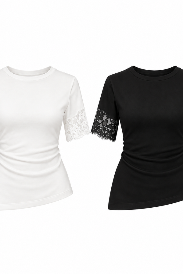 *PREORDER* (AIR/MALLOW) Helaine Asymmetrical Lace Hem Top