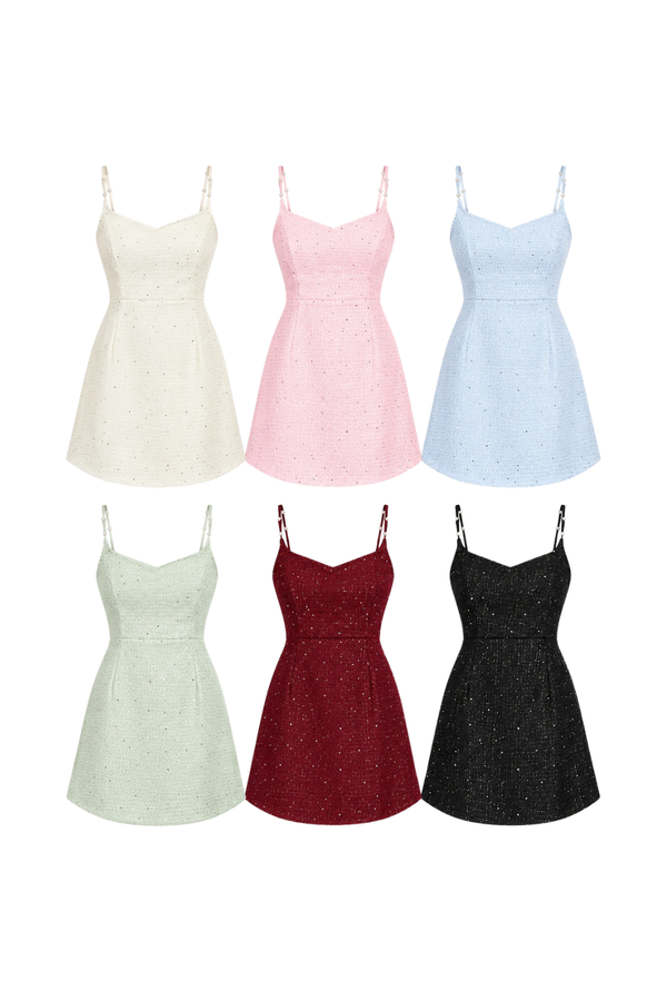 Ivie Tweed Sequin Queen Anne Neckline Dress Romper
