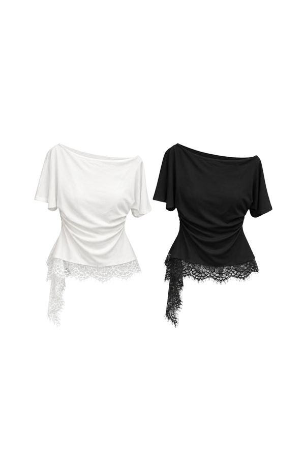 *PREORDER* (BARE/TENCEL) Tyra Asymmetrical Lace Hem Top