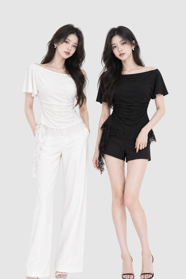 *PREORDER* (BARE/TENCEL) Tyra Asymmetrical Lace Hem Top