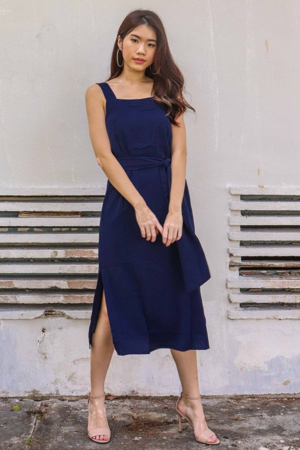 Delia Side Slit Dress in Mid Night Blue