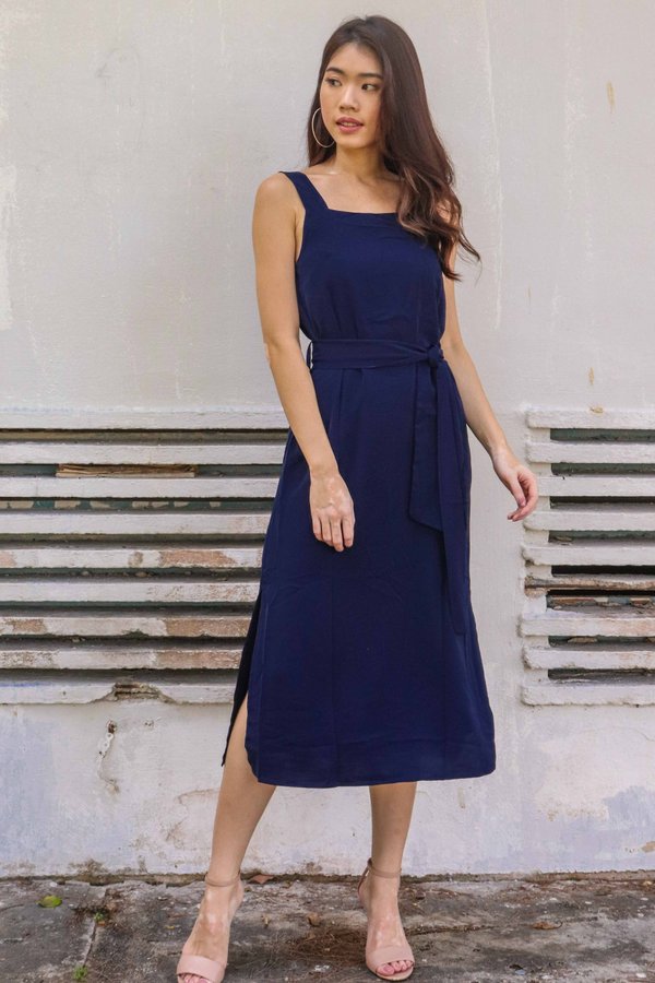 Delia Side Slit Dress in Mid Night Blue