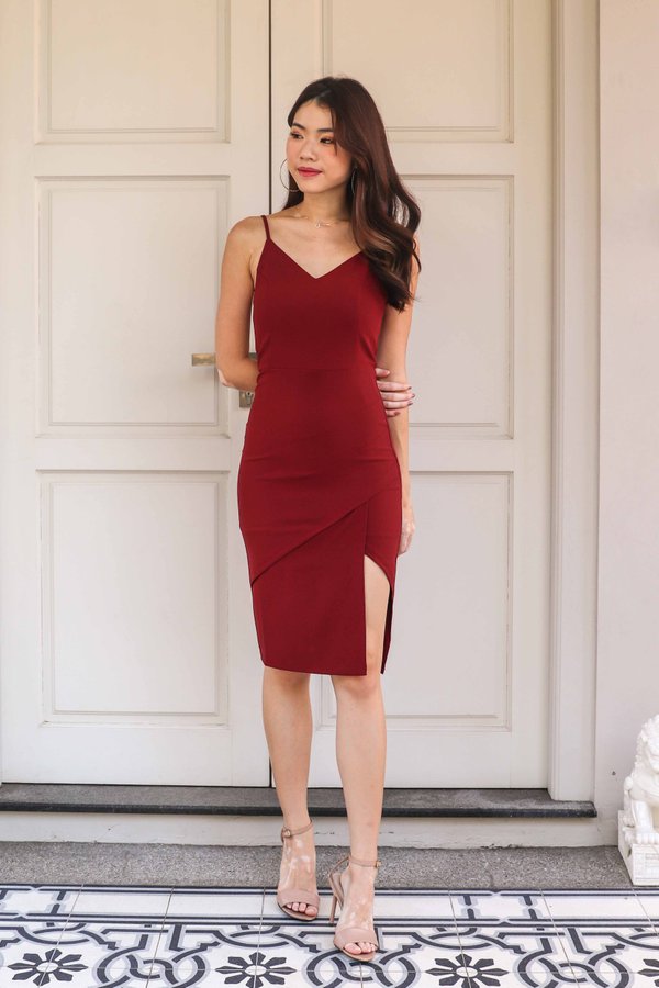 Novah Side Slit Dress in Maroon