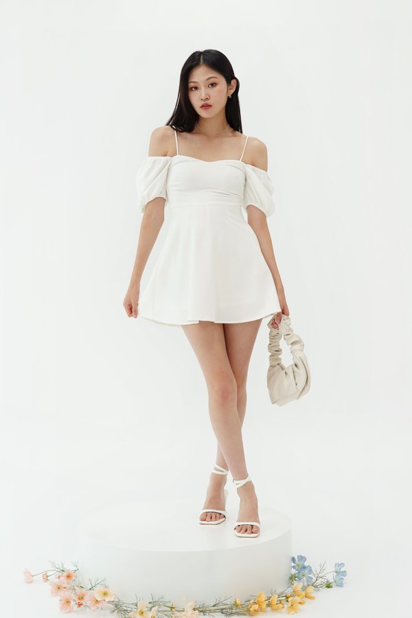 Minnie Puff Sleeve Dress Romper in White