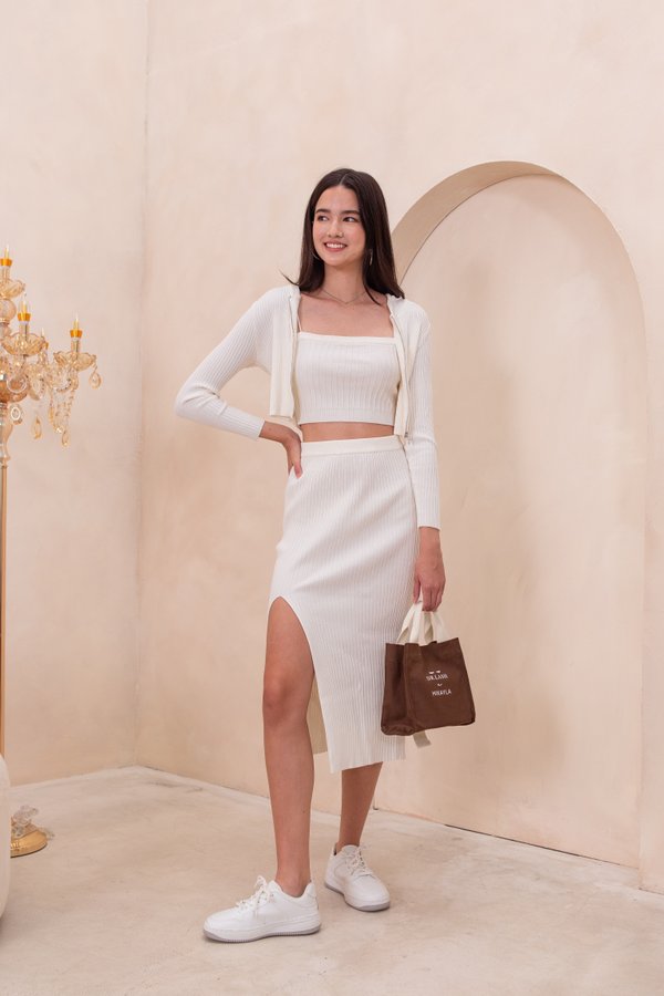 Au Naturel Knit Midi Skirt in Off-White