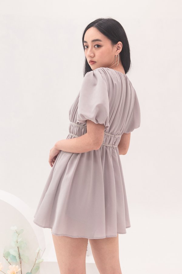 Astera Ruched Sleeve Bubble Dress in Lilac