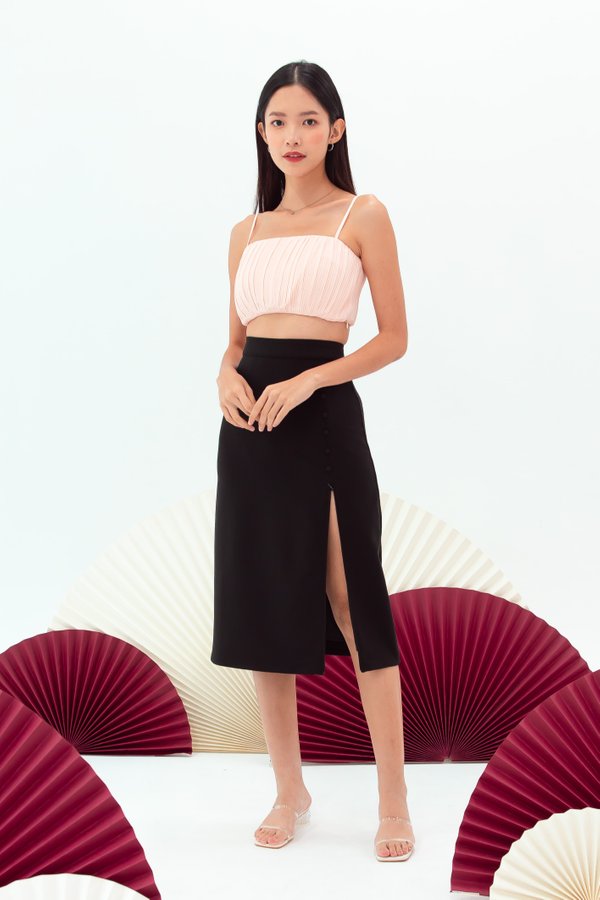 Bevlyn Button Midi Skirt V2 in Black