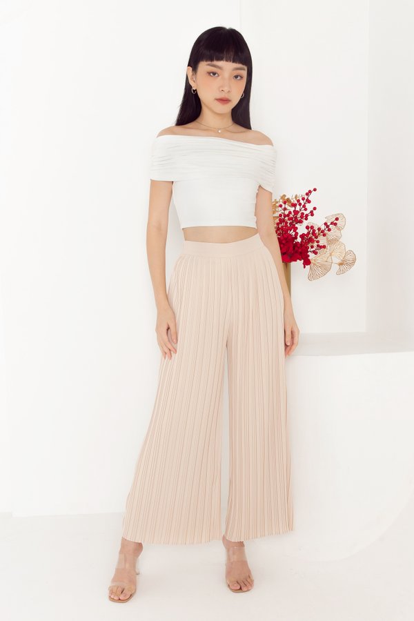 Kai Pleated Long Pants in Cream Pink