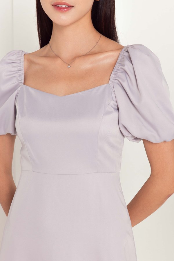 Sandra Bubble Sleeve Midi Dress in Lilac