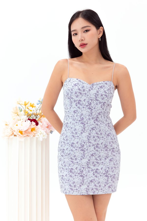 Kaylene Jacquard Floral Mini Dress Romper in Lilac