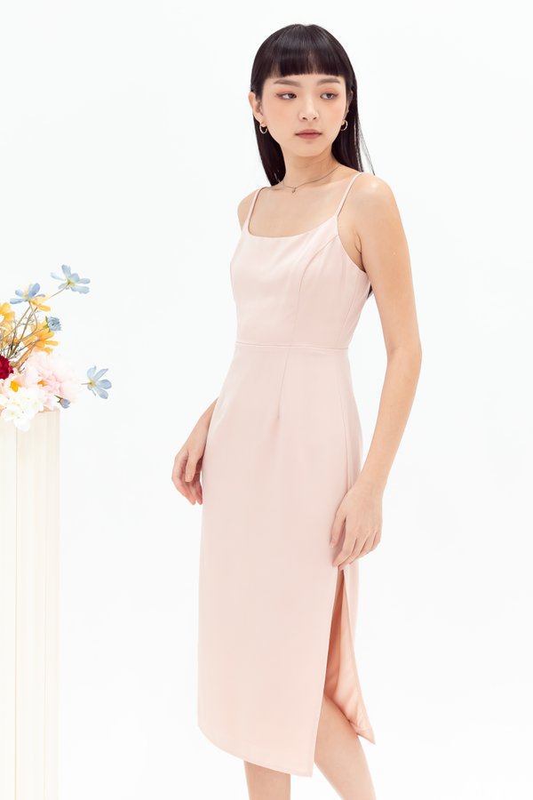 Clare Scoop-neck Midi Dress in Champagne Pink