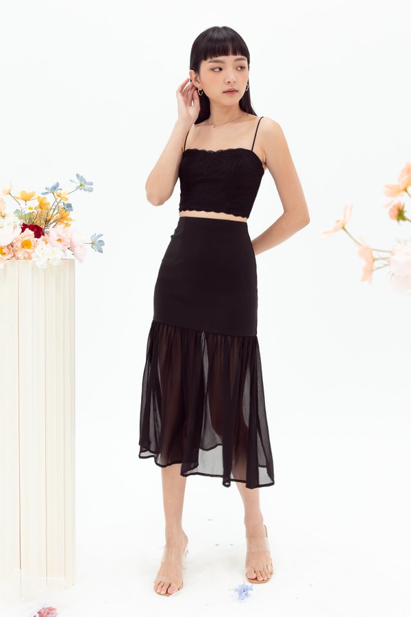 Elina Chiffon Midi Skirt in Black