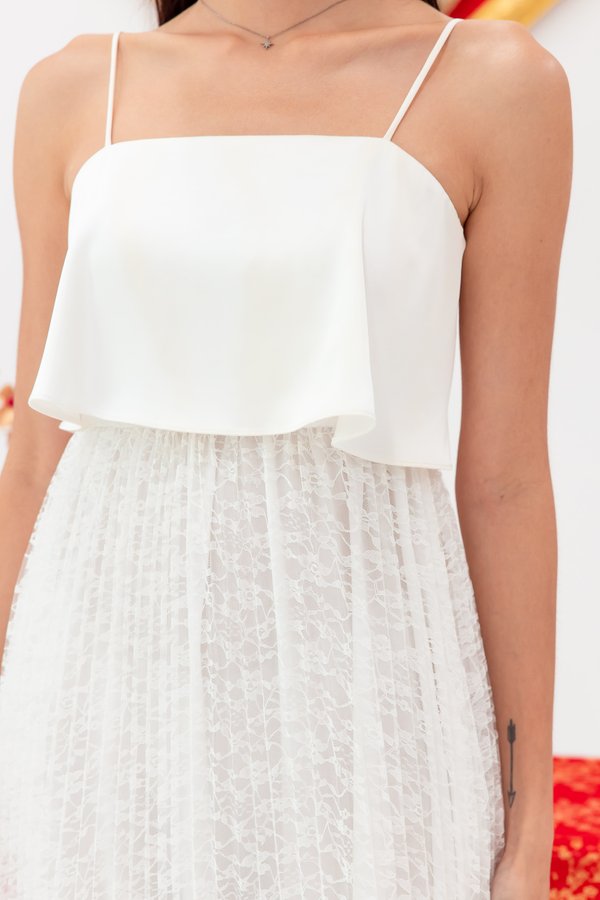 Harriette Overlap Lace Midi Dress in White